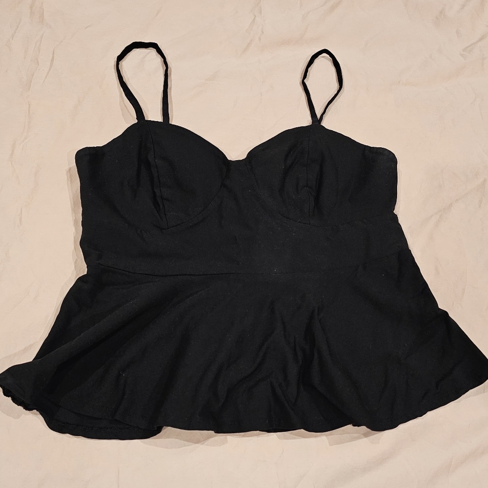 Charlotte Russe Spaghetti-Strap Black Peplum Bustier-Style Top (Size XL)